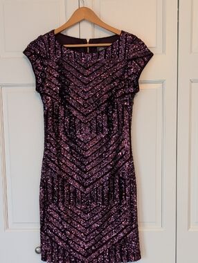 Vince Camuto Purple Sequin Chevron Mini Dress